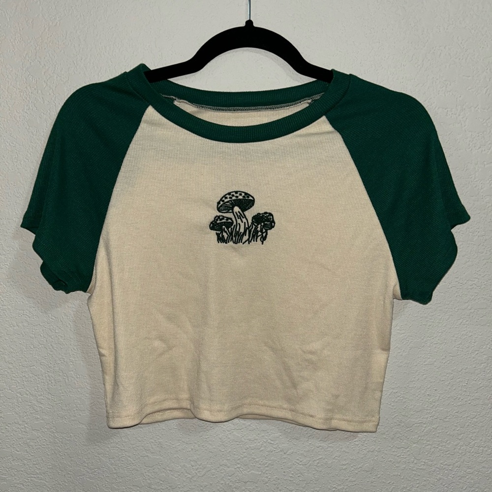 Cropped Baseball Jersey Style Mushroom Shirt MEDIUM